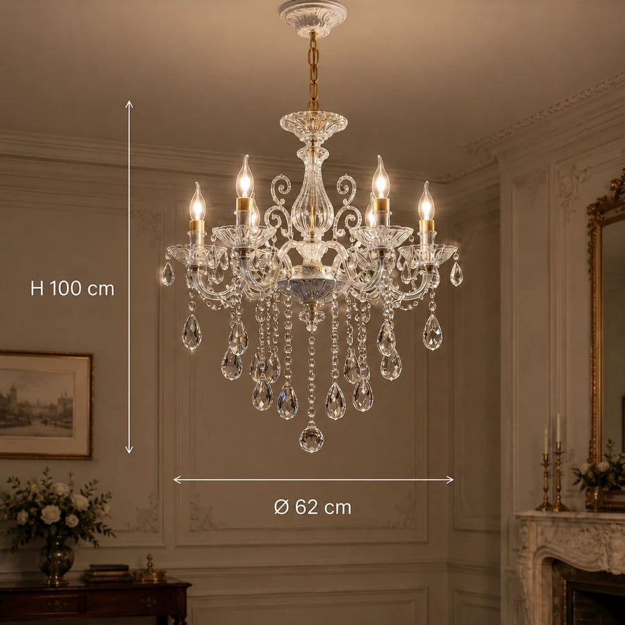SANSSOUCI csillár 6xE14 kristály és fém – klasszikus design, ezüst fehér - 01_CC220-6WH.png