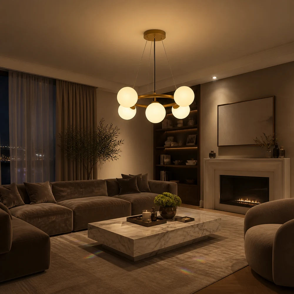 LOFT kamrás csillár, 5x G9, fehérarany, fém, állítható magasságú, modern - 07_LC802-5GD.png