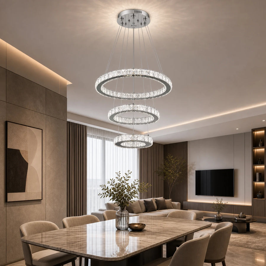 Lustra LED suspendata cu telecomanda si cristal PRISM LUMORA 63W, 3 Cercuri, lumina Rece/Calda/Neutra, Dimabila, Crom Lucios, Inaltime Reglabila - 09_LLC131-3CH.png