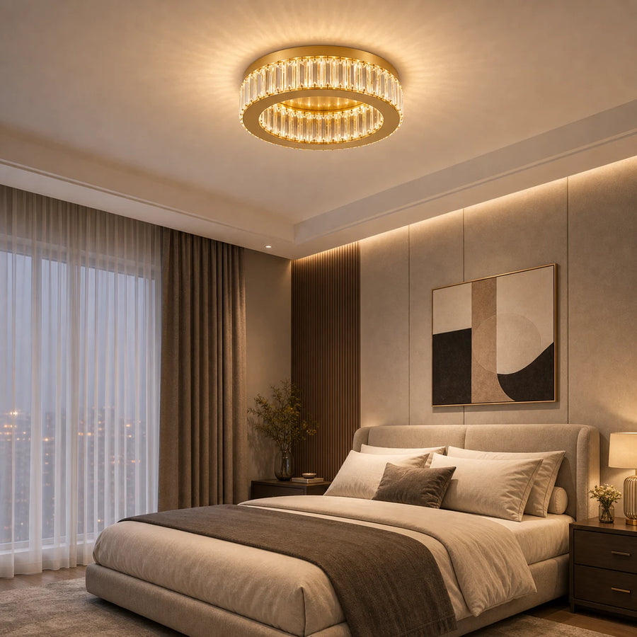 Lustra LED cu telecomanda si cristal VERTUS 31W, 50cm, Cerc, lumina Rece/Calda/Neutra, Dimabila, Auriu - 20_LLC150-500GD.png