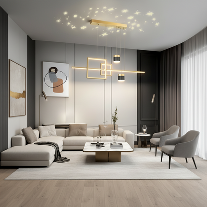 Függesztett LED-csillár távirányítóval DENISSE 81W, Hideg/Meleg/Semleges fény, Szabályozható, Arany, Állítható magasságú, 2233/4GD LED-es csillárok távirányítóval Alapértelmezett cím Alessandro Design