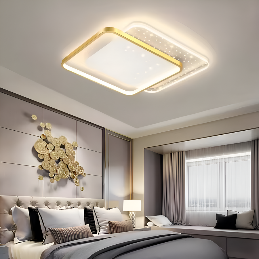 Lustra LED cu telecomanda GILDRA 48W, 2 Patrate, lumina Rece/Calda/Neutra, Dimabila, Auriu Lustre LED cu Telecomanda Default Title Alessandro Design