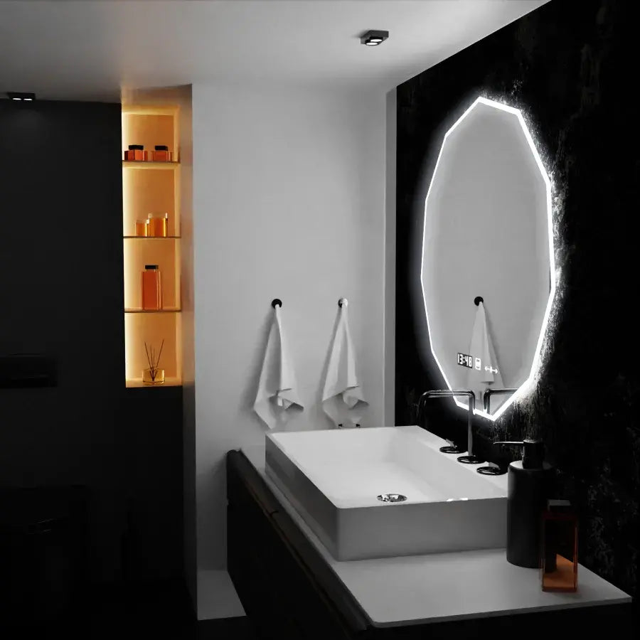 LED tükör 60 cm, POLIGON Sensor MotionGlow Marcello, Páramentesítő rendszer, Óra és hőmérő, Dimabila Tükrök Marcello Alapértelmezett cím Alessandro Design