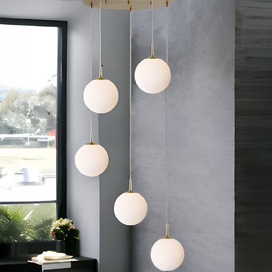 Függő csillár, 5 gömb XE27, arany, állítható magasságú modern csillárok alapértelmezett cím Alessandro Design