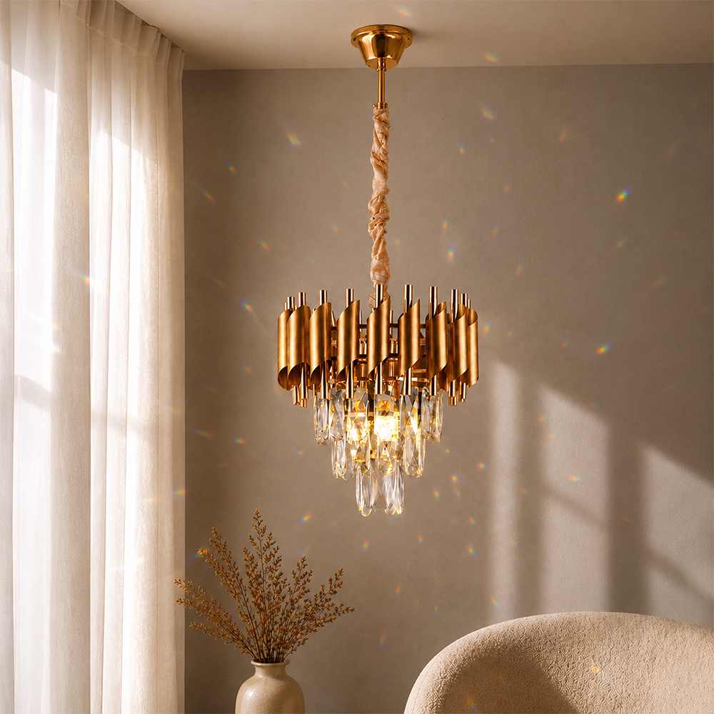 Kristály csillár VERSAILLES Petito 3xE14, átmérő 30 cm, arany, állítható magasságú, fém és kristály kristálycsillárok alapértelmezett cím Alessandro Design