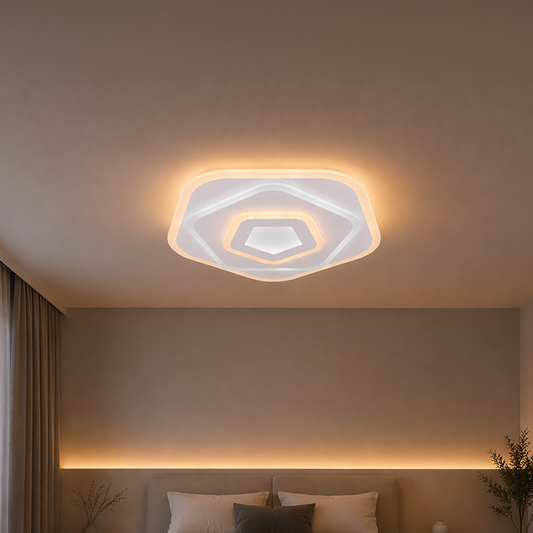 LED-csillár távirányítóval PENTAGON 59W, 40cm, hideg/meleg/semleges fény 3000K/4000K/6000K, fehér, fém és akril LED-csillárok távirányítóval Alapértelmezett cím Alessandro Design
