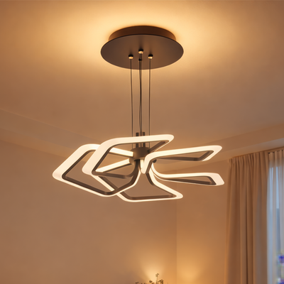 Függesztett LED-csillár távirányítóval 103W, 5 négyzet, hideg/meleg/semleges fény, szabályozható, fekete