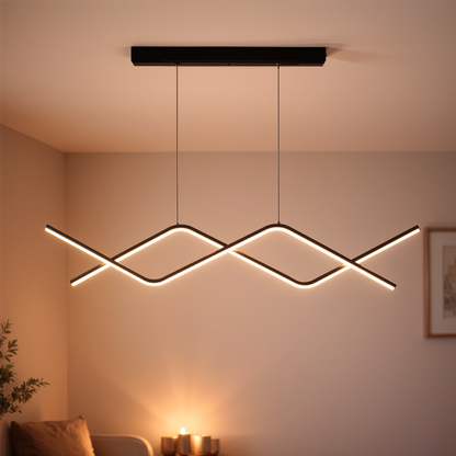 Függesztett LED-es csillár távirányítóval ZIGZAG 27W, hideg/meleg/semleges fény, szabályozható, fekete, állítható magasságú LED-csillárok távirányítóval Alapértelmezett cím Alessandro Design