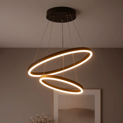 Függesztett LED-csillár távirányítóval CASIANA 40W, 2 kör, hideg/meleg/semleges fény 3000K/4000K/6000K, szabályozható, fekete, állítható magasságú, fém és akril LED-csillárok távirányítóval Alapértelmezett cím Alessandro Design