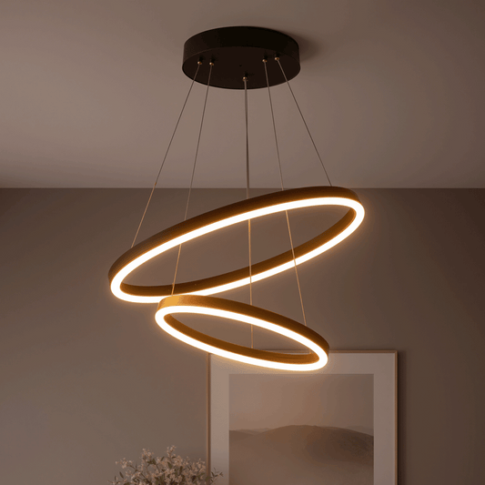 Függesztett LED-csillár távirányítóval CASIANA 40W, 2 kör, hideg/meleg/semleges fény 3000K/4000K/6000K, szabályozható, fekete, állítható magasságú, fém és akril LED-csillárok távirányítóval Alapértelmezett cím Alessandro Design