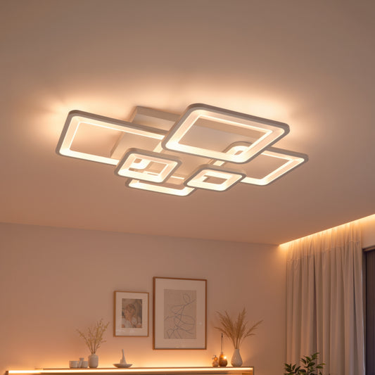 LED-es csillár távirányítóval ELLA 119W, 6 négyzet, hideg/meleg/semleges fény, szabályozható, fehér LED-es csillár távirányítóval Alapértelmezett cím Alessandro Design