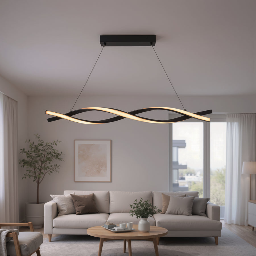 Függesztett LED-csillár távirányítóval, FLUX, 27 W, 116 cm, hideg/meleg/semleges fény 3000K/4000K/6000K, szabályozható, fekete, állítható magasságú, fém és szilikon modern csillárok alapértelmezett cím Alessandro Design