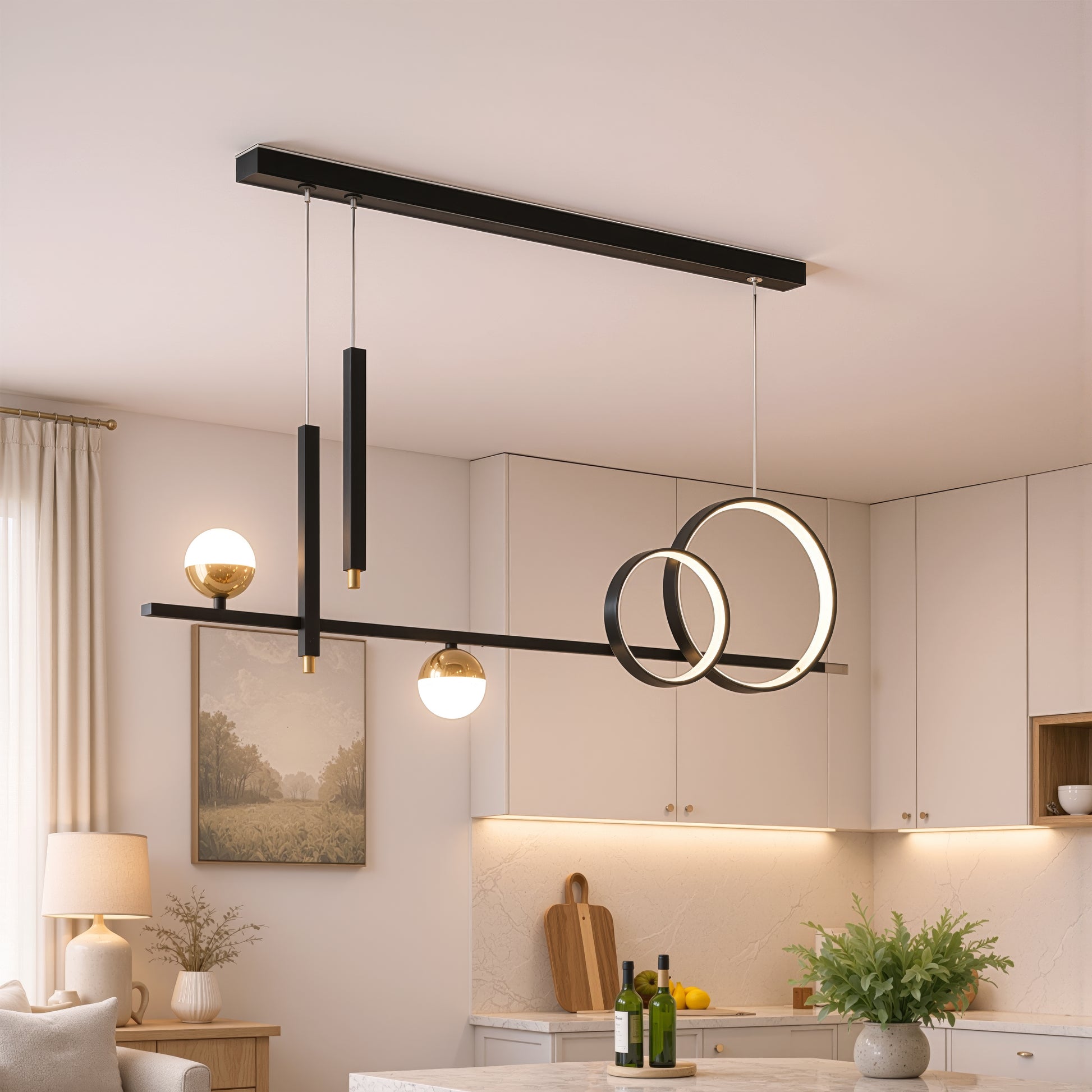 Függesztett LED-csillár távirányítóval DAMARA 44W, hideg/meleg/semleges fény, szabályozható, fekete, állítható magasságú LED-csillárok távirányítóval Alapértelmezett cím Alessandro Design