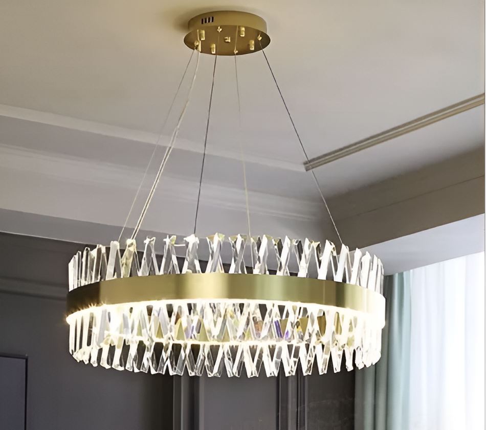 CASERTA Magno LED csillár távirányítóval, 68W, szabályozható, 3000K/4000K/6000K, átmérő 60cm, arany kristálycsillárok alapértelmezett cím Alessandro Design