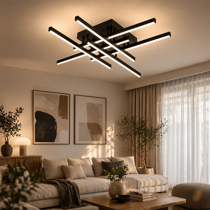LED csillár távirányítóval LINEX, 81 W, 6 elem, lineáris, hideg/meleg/semleges fény, szabályozható, fekete LED csillárok távirányítóval Alapértelmezett cím Alessandro Design