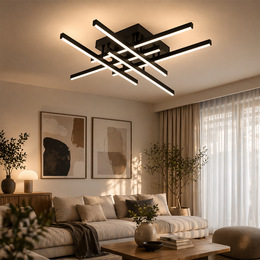 LED csillár távirányítóval LINEX, 81 W, 6 elem, lineáris, hideg/meleg/semleges fény, szabályozható, fekete LED csillárok távirányítóval Alapértelmezett cím Alessandro Design