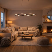 Függesztett LED-csillár távirányítóval, FLUX, 27 W, 116 cm, hideg/meleg/semleges fény 3000K/4000K/6000K, szabályozható, fekete, állítható magasságú, fém és szilikon modern csillárok alapértelmezett cím Alessandro Design