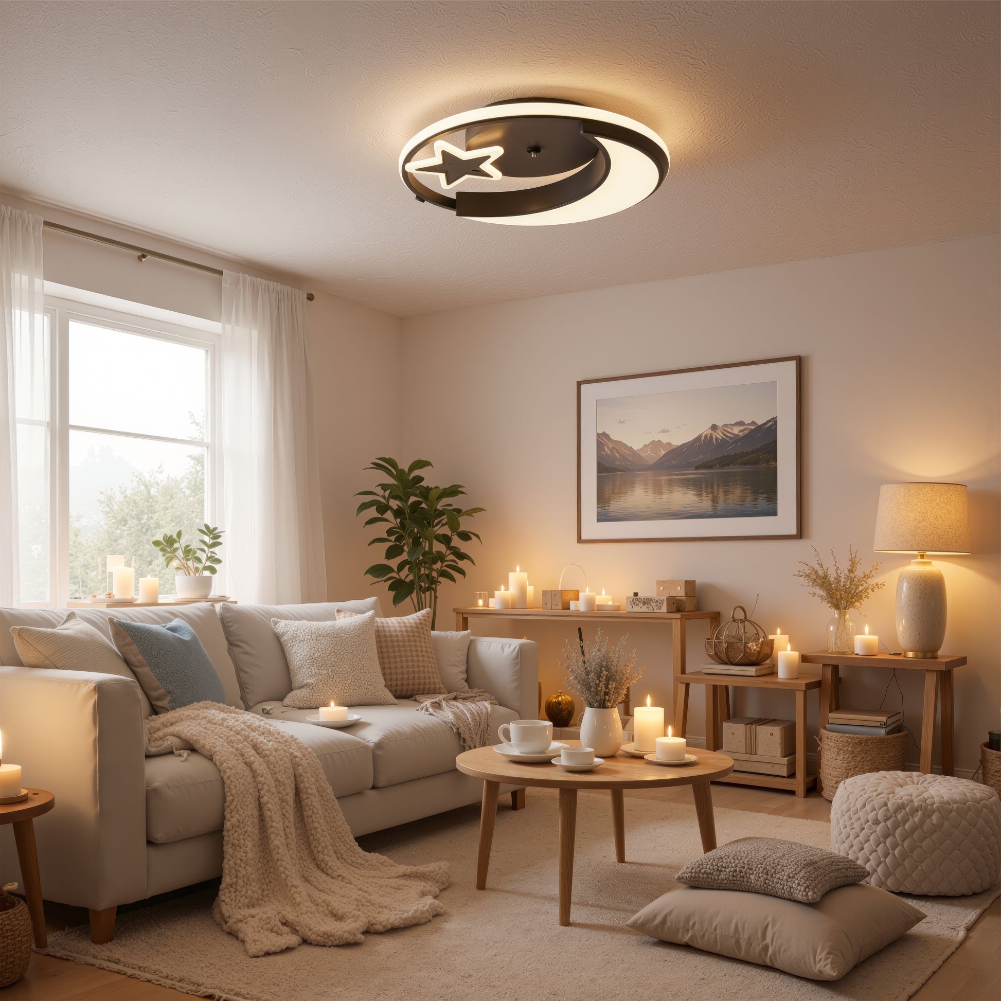 LED csillár távirányítóval ALYONA 44W, Hold és csillag, hűvös/meleg/semleges fény, sötétíthető, fekete LED csillárok távirányítóval Alapértelmezett cím Alessandro Design