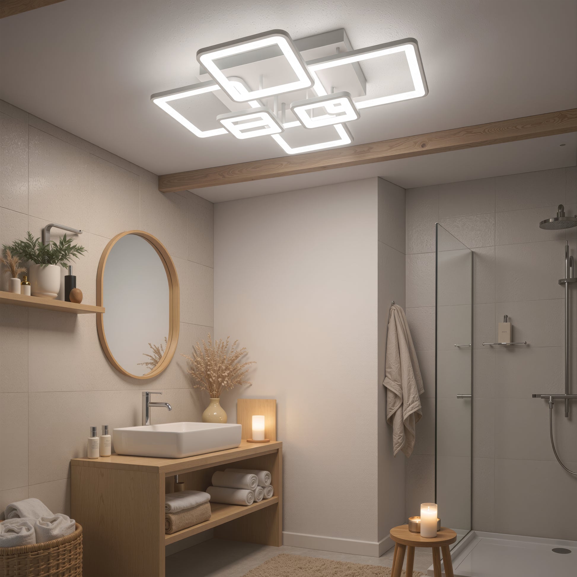 LED-es csillár távirányítóval ELLA 119W, 6 négyzet, hideg/meleg/semleges fény, szabályozható, fehér LED-es csillár távirányítóval Alapértelmezett cím Alessandro Design