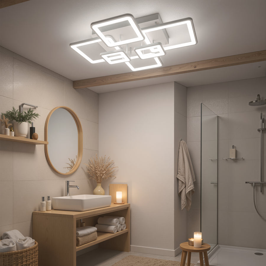 LED-es csillár távirányítóval ELLA 119W, 6 négyzet, hideg/meleg/semleges fény, szabályozható, fehér LED-es csillár távirányítóval Alapértelmezett cím Alessandro Design