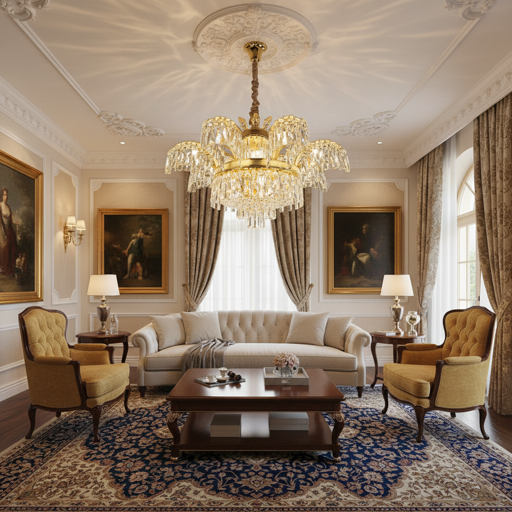 Candelabru Cristal PALACE, 8 brate, D80cm, Auriu Lucios, Inaltime Reglabila, Metal si Cristal Candelabre Cristal Default Title Alessandro Design