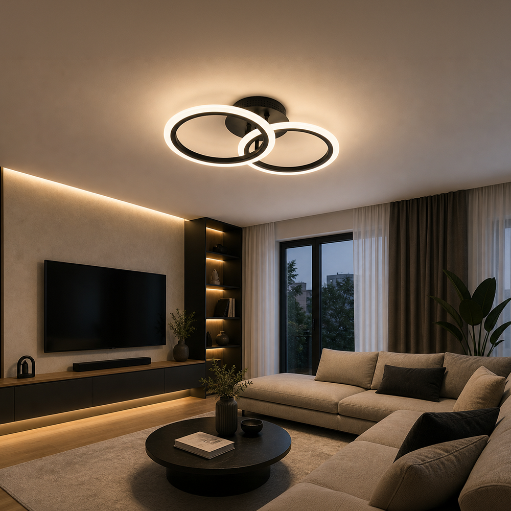 LED csillár távirányítóval BETTY 27W, 2 kör, hideg/meleg/semleges fény, szabályozható, fekete LED csillárok távirányítóval Alapértelmezett cím Alessandro Design