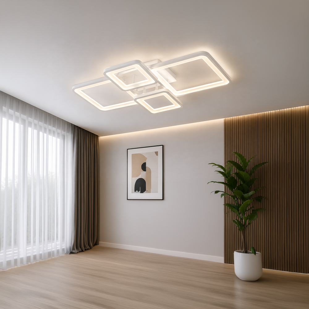 LED-es csillár távirányítóval ELLA 67W, 4 négyzet, hideg/meleg/semleges fény, szabályozható, fehér LED-es csillár távirányítóval Alapértelmezett cím Alessandro Design