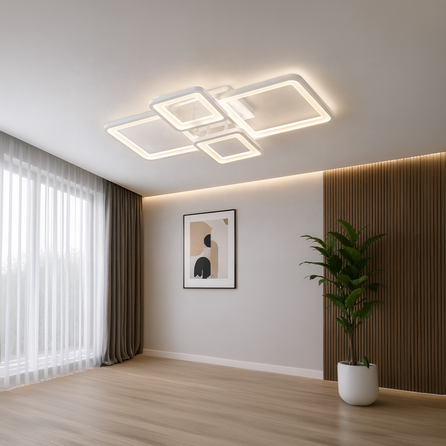 LED-es csillár távirányítóval ELLA 67W, 4 négyzet, hideg/meleg/semleges fény, szabályozható, fehér LED-es csillár távirányítóval Alapértelmezett cím Alessandro Design