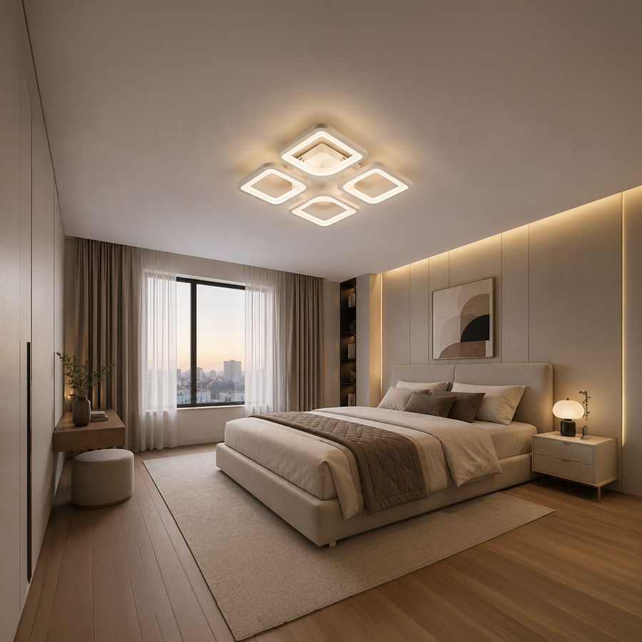 LED csillár távirányítóval ZOE 53W, 4 négyzet, hideg/meleg/semleges fény, szabályozható, fehér LED-es csillár távirányítóval Alapértelmezett cím Alessandro Design