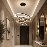 Függesztett LED-csillár távirányítóval CASIANA 85W, 3 kör, hideg/meleg/semleges fény, szabályozható, fekete, állítható magasságú LED-csillárok távirányítóval Alapértelmezett cím Alessandro Design