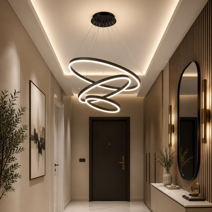 Függesztett LED-csillár távirányítóval CASIANA 85W, 3 kör, hideg/meleg/semleges fény, szabályozható, fekete, állítható magasságú LED-csillárok távirányítóval Alapértelmezett cím Alessandro Design