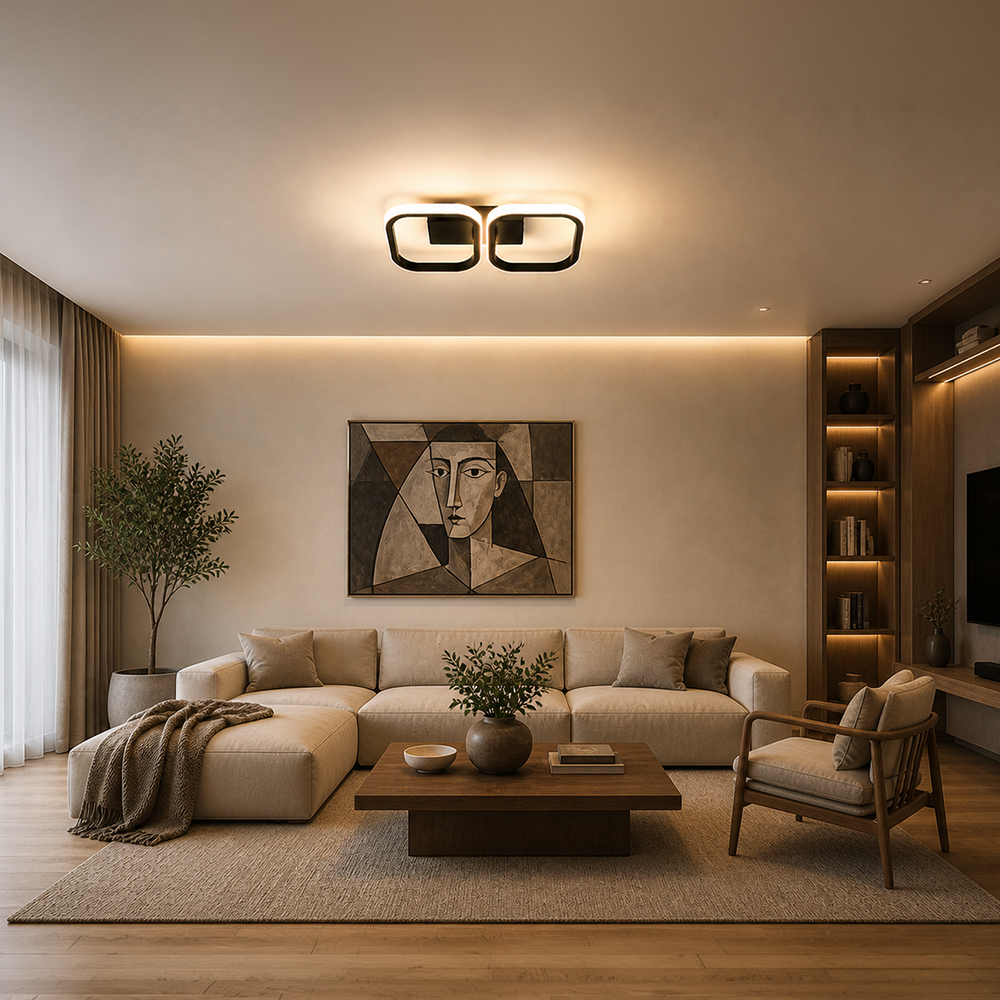 LED csillár VERTEX 21W, 2 négyzet, lineáris, hideg/meleg/semleges fény, fekete LED csillárok alapértelmezett cím Alessandro Design