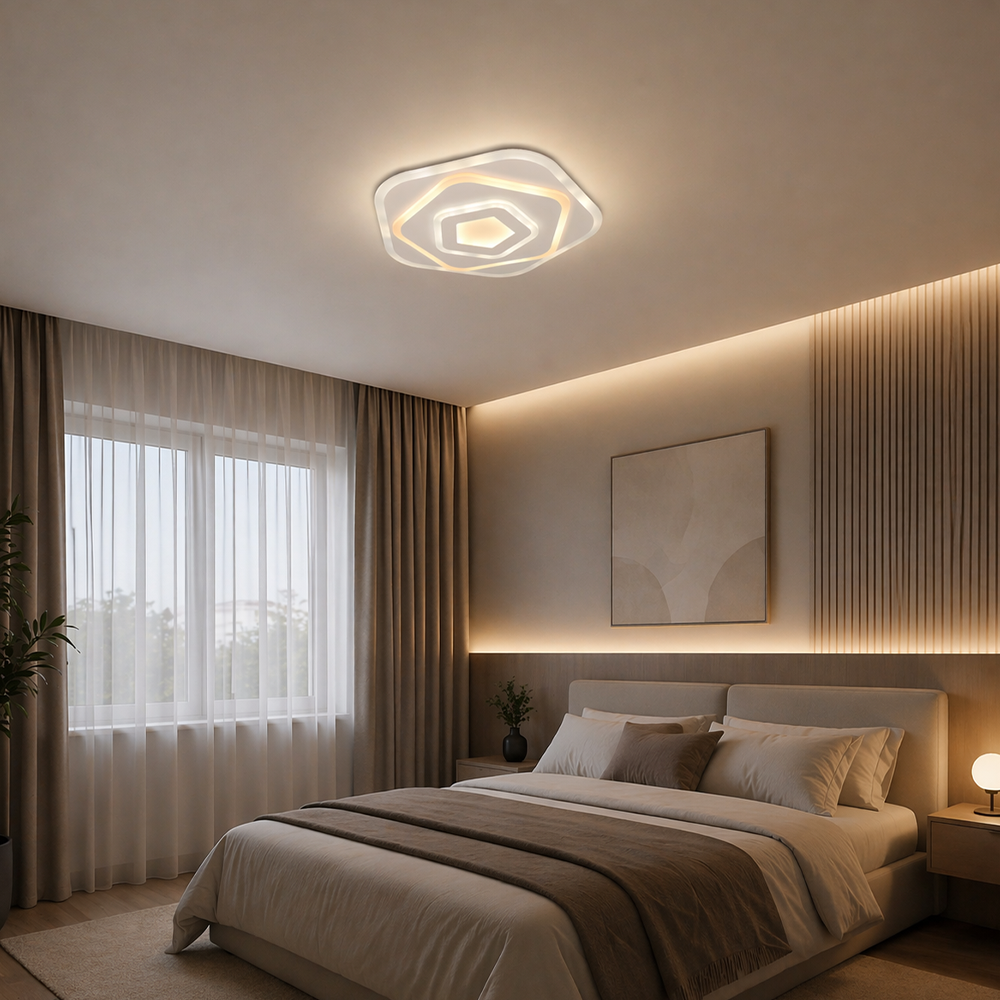 LED-csillár távirányítóval PENTAGON 59W, 40cm, hideg/meleg/semleges fény 3000K/4000K/6000K, fehér, fém és akril LED-csillárok távirányítóval Alapértelmezett cím Alessandro Design