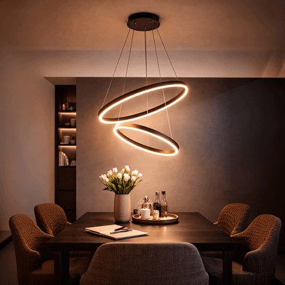 Függesztett LED-csillár távirányítóval CASIANA 40W, 2 kör, hideg/meleg/semleges fény 3000K/4000K/6000K, szabályozható, fekete, állítható magasságú, fém és akril LED-csillárok távirányítóval Alapértelmezett cím Alessandro Design