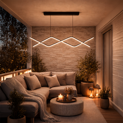 Függesztett LED-es csillár távirányítóval ZIGZAG 27W, hideg/meleg/semleges fény, szabályozható, fekete, állítható magasságú LED-csillárok távirányítóval Alapértelmezett cím Alessandro Design
