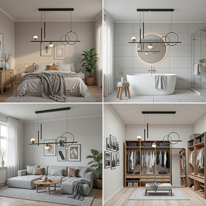 Függesztett LED-csillár távirányítóval DAMARA 44W, hideg/meleg/semleges fény, szabályozható, fekete, állítható magasságú LED-csillárok távirányítóval Alapértelmezett cím Alessandro Design