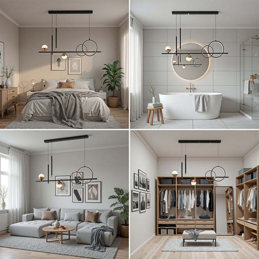 Függesztett LED-csillár távirányítóval DAMARA 44W, hideg/meleg/semleges fény, szabályozható, fekete, állítható magasságú LED-csillárok távirányítóval Alapértelmezett cím Alessandro Design