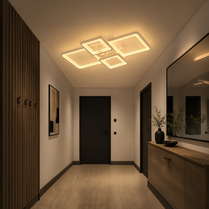 LED-es csillár távirányítóval ELLA 67W, 4 négyzet, hideg/meleg/semleges fény, szabályozható, fehér LED-es csillár távirányítóval Alapértelmezett cím Alessandro Design