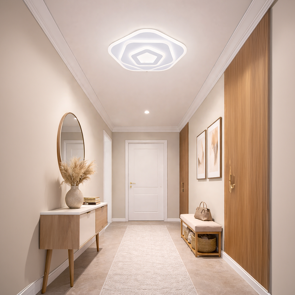 LED-csillár távirányítóval PENTAGON 59W, 40cm, hideg/meleg/semleges fény 3000K/4000K/6000K, fehér, fém és akril LED-csillárok távirányítóval Alapértelmezett cím Alessandro Design