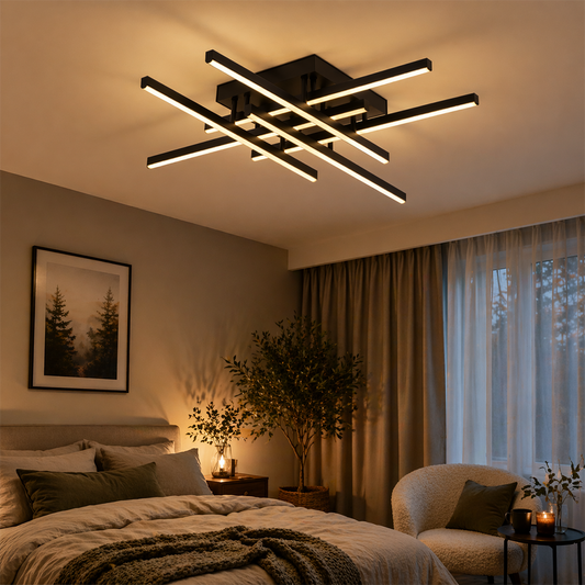 LED csillár távirányítóval LINEX, 81 W, 6 elem, lineáris, hideg/meleg/semleges fény, szabályozható, fekete LED csillárok távirányítóval Alapértelmezett cím Alessandro Design