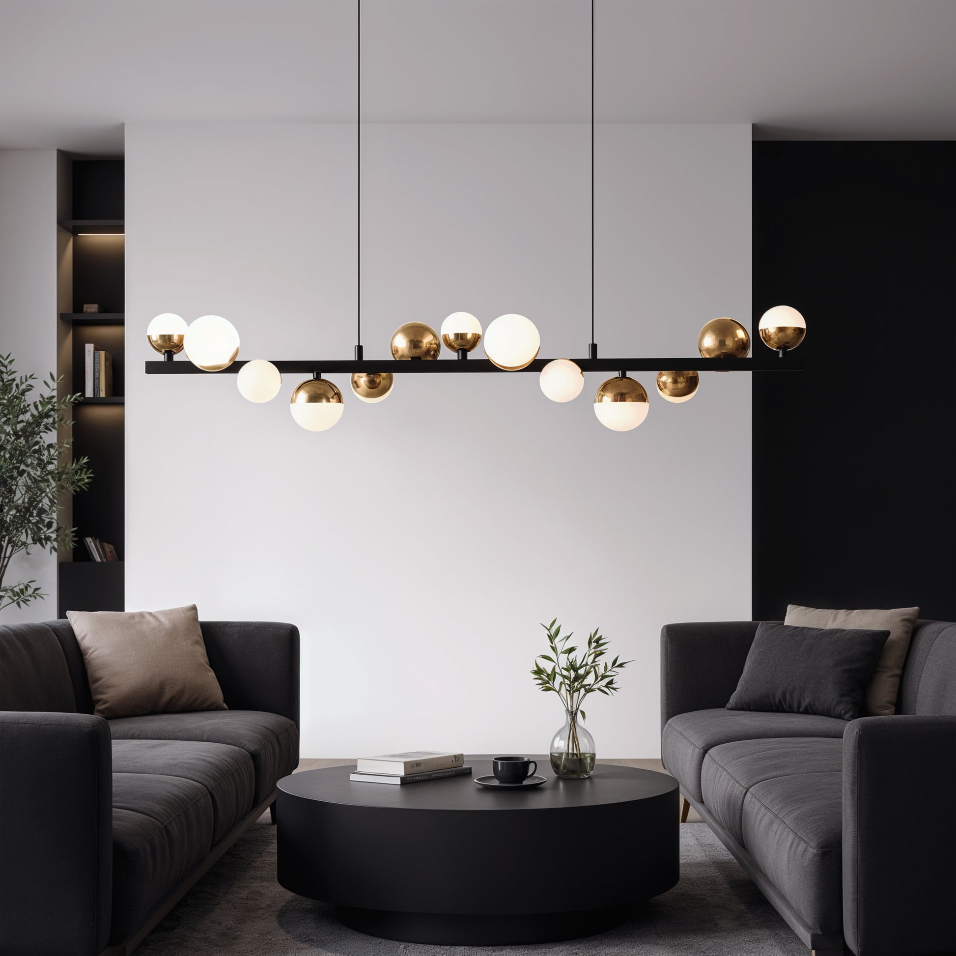 Aurion 29 W akril LED függő csillár távirányítóval, szabályozható, fekete arany, fém és akril LED csillárok távirányítóval Alapértelmezett cím Alessandro Design