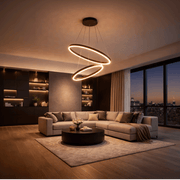 Függesztett LED-csillár távirányítóval CASIANA 40W, 2 kör, hideg/meleg/semleges fény 3000K/4000K/6000K, szabályozható, fekete, állítható magasságú, fém és akril LED-csillárok távirányítóval Alapértelmezett cím Alessandro Design