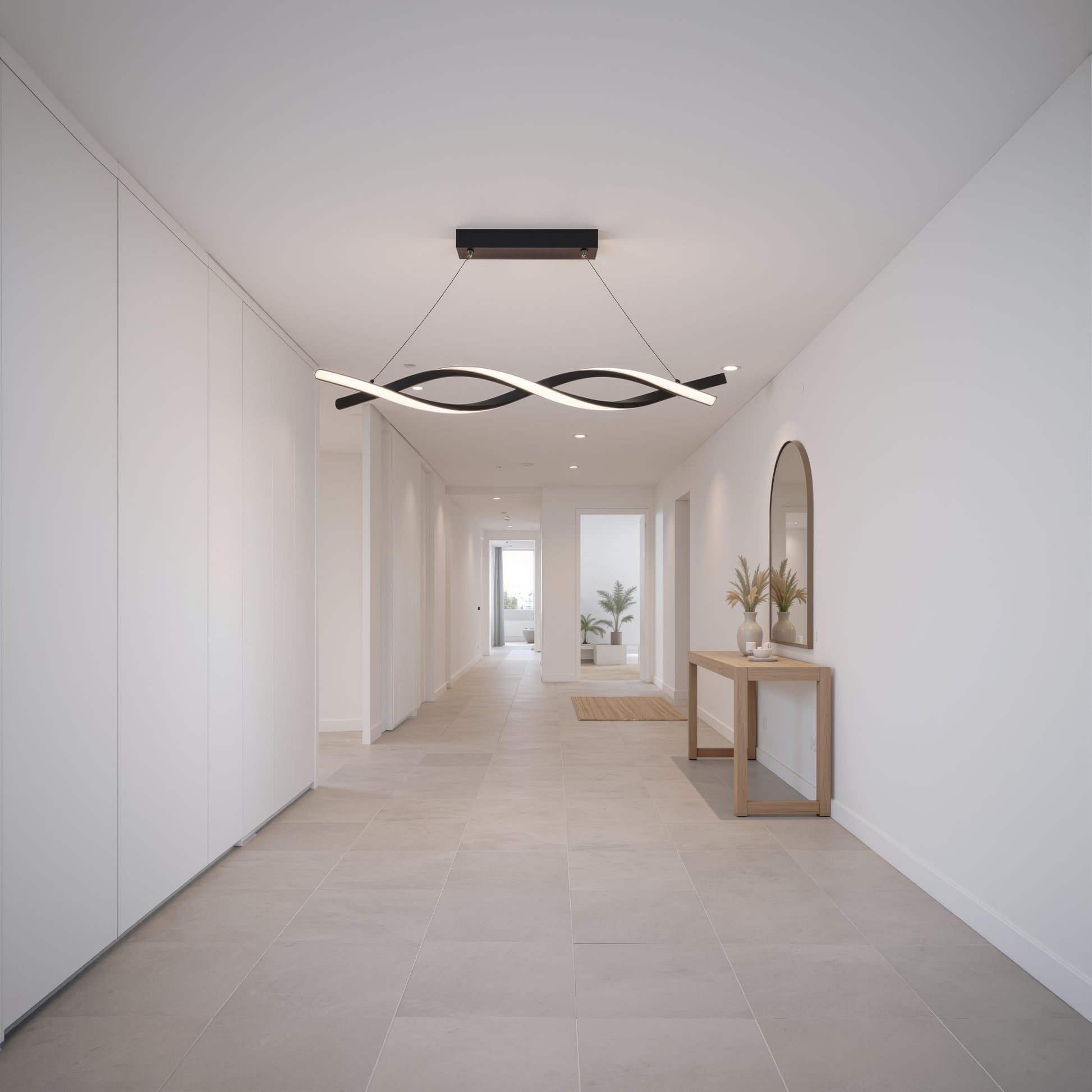 Függesztett LED-csillár távirányítóval, FLUX, 27 W, 116 cm, hideg/meleg/semleges fény 3000K/4000K/6000K, szabályozható, fekete, állítható magasságú, fém és szilikon modern csillárok alapértelmezett cím Alessandro Design