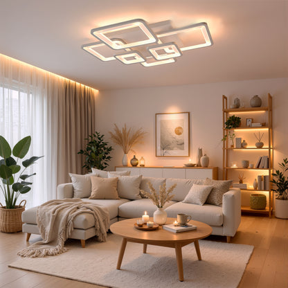 LED-es csillár távirányítóval ELLA 119W, 6 négyzet, hideg/meleg/semleges fény, szabályozható, fehér LED-es csillár távirányítóval Alapértelmezett cím Alessandro Design