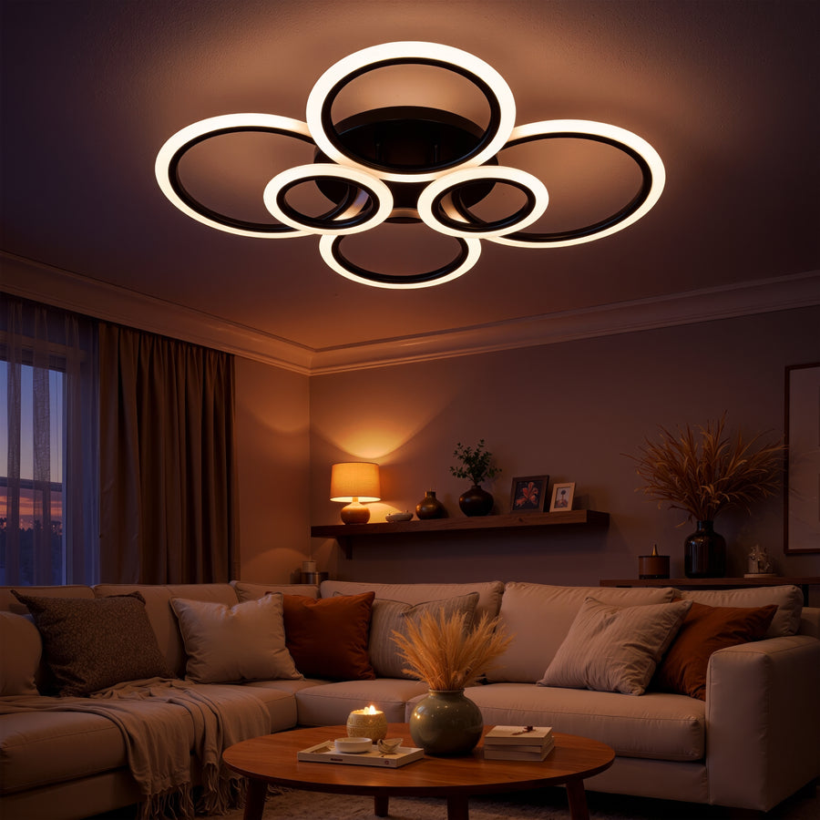 LED csillár távirányítóval BETTY 82W, 6 kör, hideg/meleg/semleges fény, szabályozható, fekete LED csillárok távirányítóval Alapértelmezett cím Alessandro Design