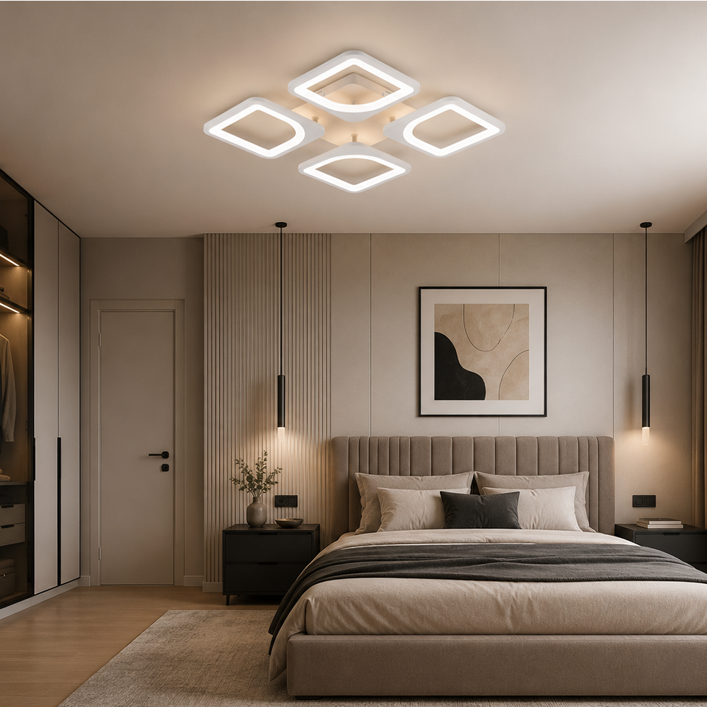 LED csillár távirányítóval ZOE 53W, 4 négyzet, hideg/meleg/semleges fény, szabályozható, fehér LED-es csillár távirányítóval Alapértelmezett cím Alessandro Design