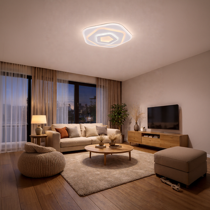 LED-csillár távirányítóval PENTAGON 59W, 40cm, hideg/meleg/semleges fény 3000K/4000K/6000K, fehér, fém és akril LED-csillárok távirányítóval Alapértelmezett cím Alessandro Design
