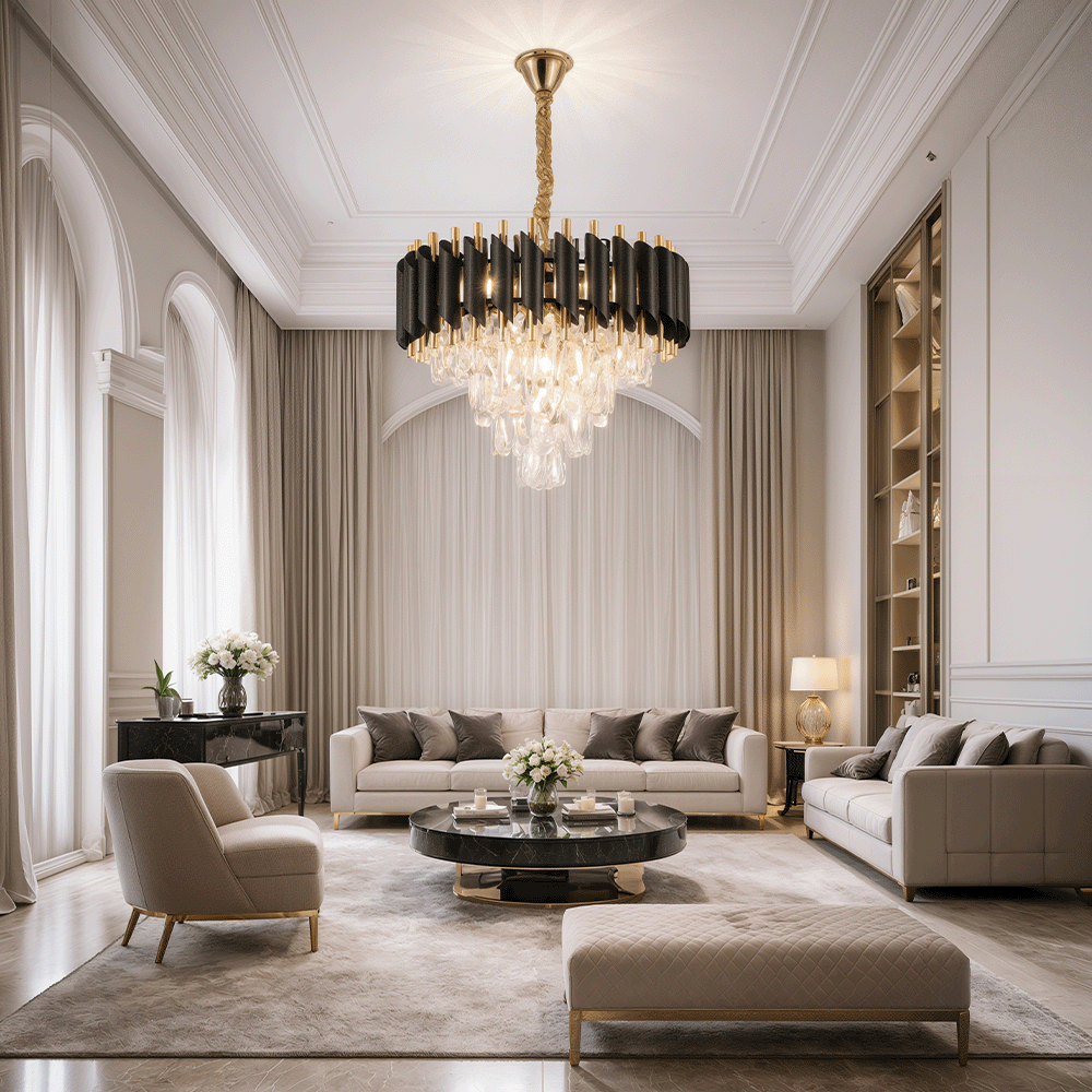 Kristály csillár VERSAILLES Nobile 5xE14, átmérő 40 cm, fényes arany és fekete kristálycsillárok alapértelmezett cím Alessandro Design