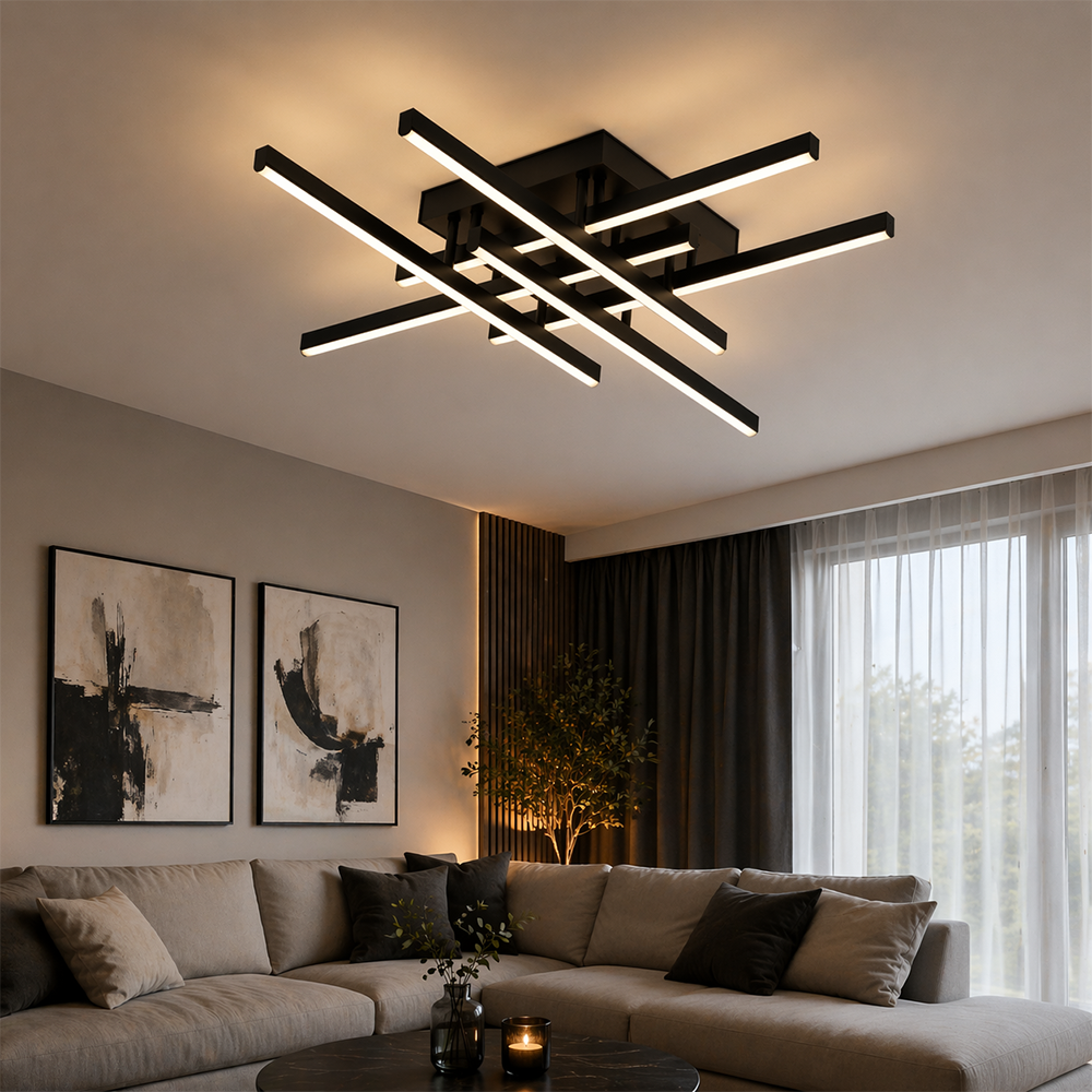 LED csillár távirányítóval LINEX, 81 W, 6 elem, lineáris, hideg/meleg/semleges fény, szabályozható, fekete LED csillárok távirányítóval Alapértelmezett cím Alessandro Design