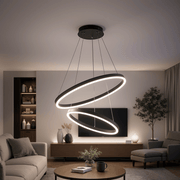 Függesztett LED-csillár távirányítóval CASIANA 40W, 2 kör, hideg/meleg/semleges fény 3000K/4000K/6000K, szabályozható, fekete, állítható magasságú, fém és akril LED-csillárok távirányítóval Alapértelmezett cím Alessandro Design